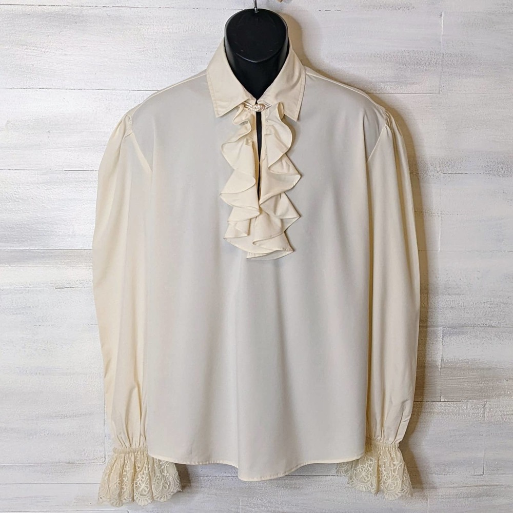 Coofandy Men's Cream Historical Victorian Pirate Style Men's Shirt Size Medium